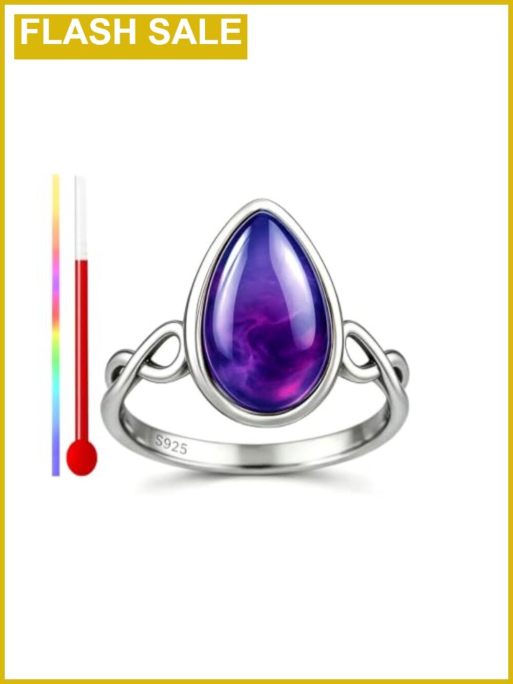 S925 Sterling Silver Teardrop Mood Ring Color Changing Statement